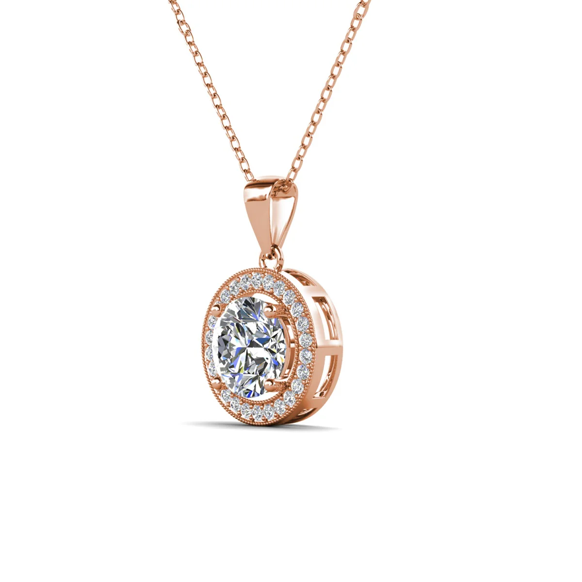Blake 18k White Gold Plated Halo Pendant Necklace with Simulated Diamond Crystals - Image 17