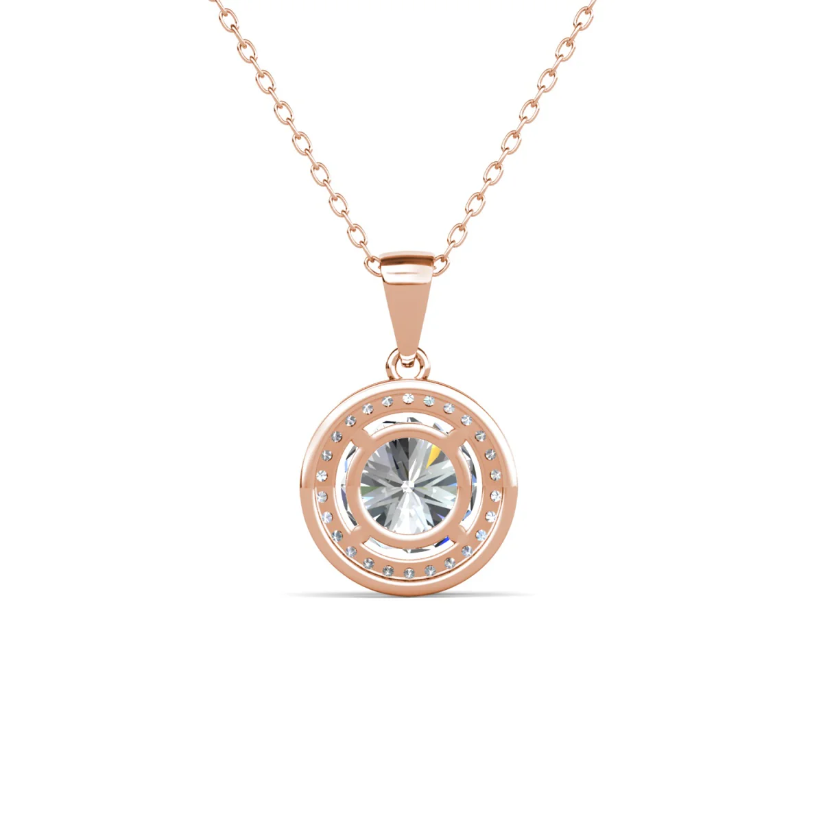 Blake 18k White Gold Plated Halo Pendant Necklace with Simulated Diamond Crystals - Image 18