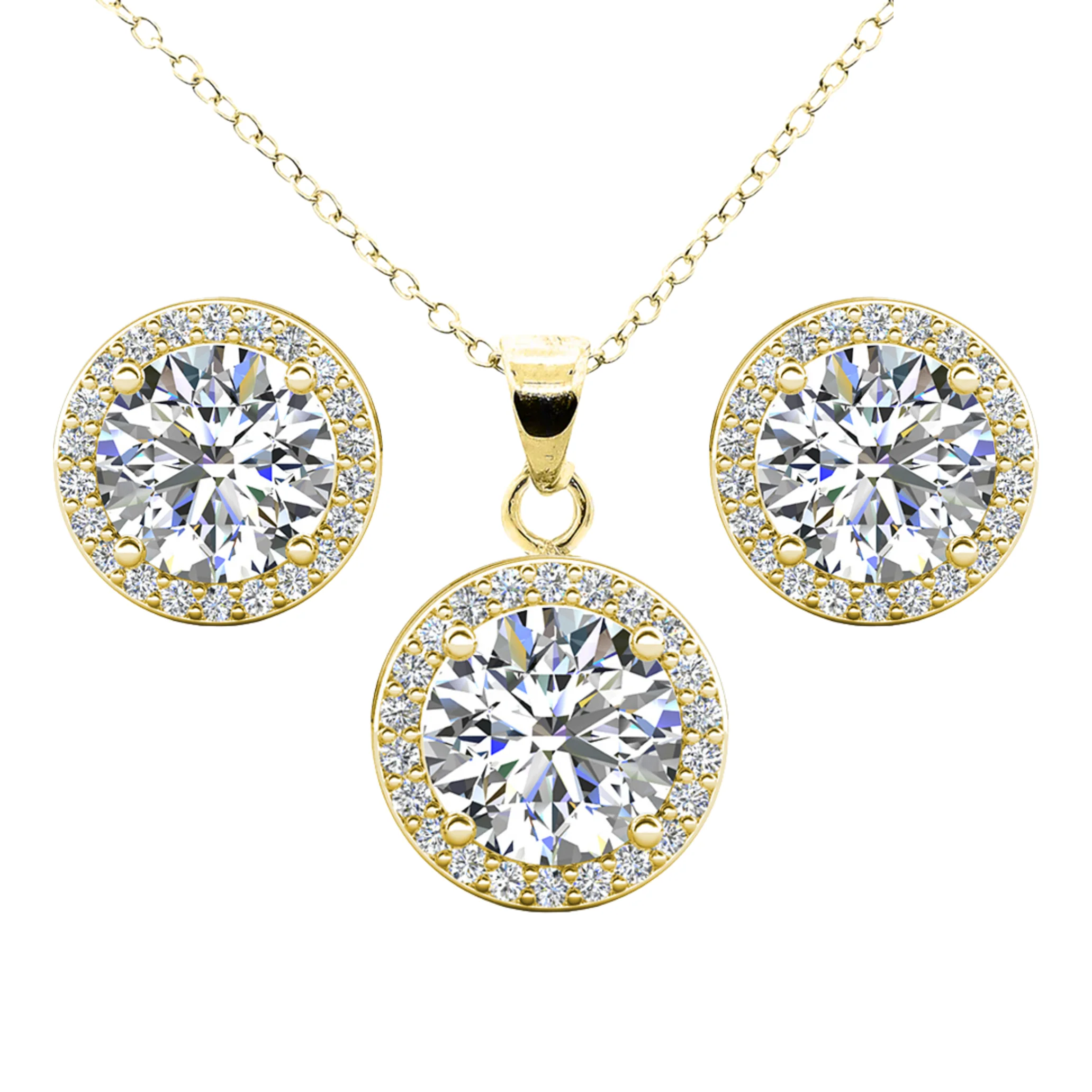 Blake 18k White Gold Plated Halo Stud Earrings and Necklace Jewelry Set with Simulated Diamond Crystals - Image 9