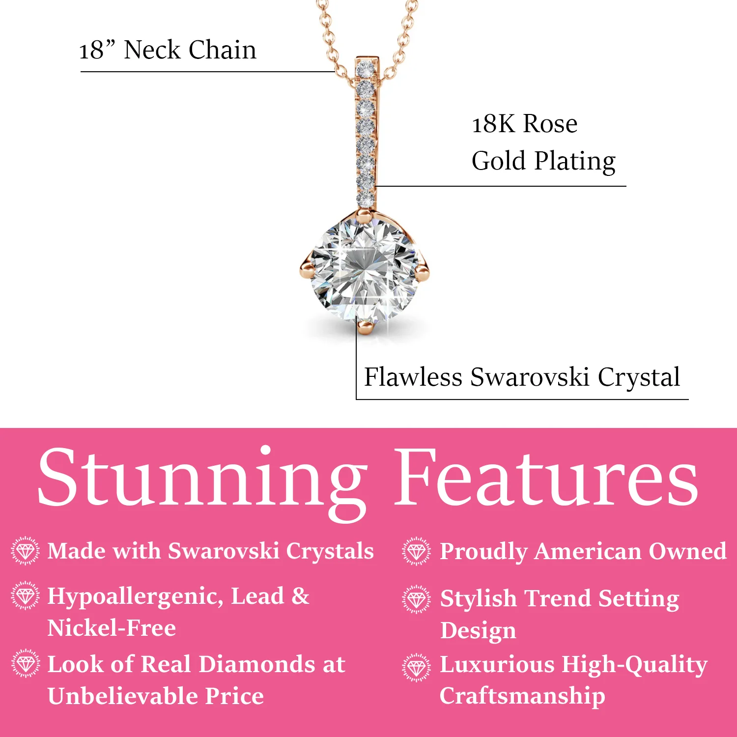 Blythe 18k White Gold Plated Diamond Solitaire Pendant Necklace with Swarovski Crystals — Final Sale - Image 9
