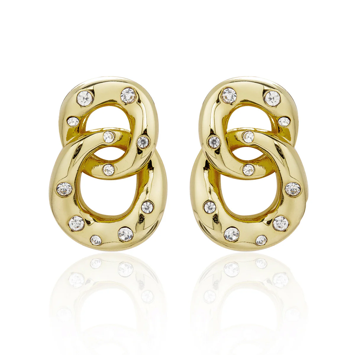 Bonnie 18k White Gold Double Link Chain Drop Earrings with Swarovski Crystals - Image 10