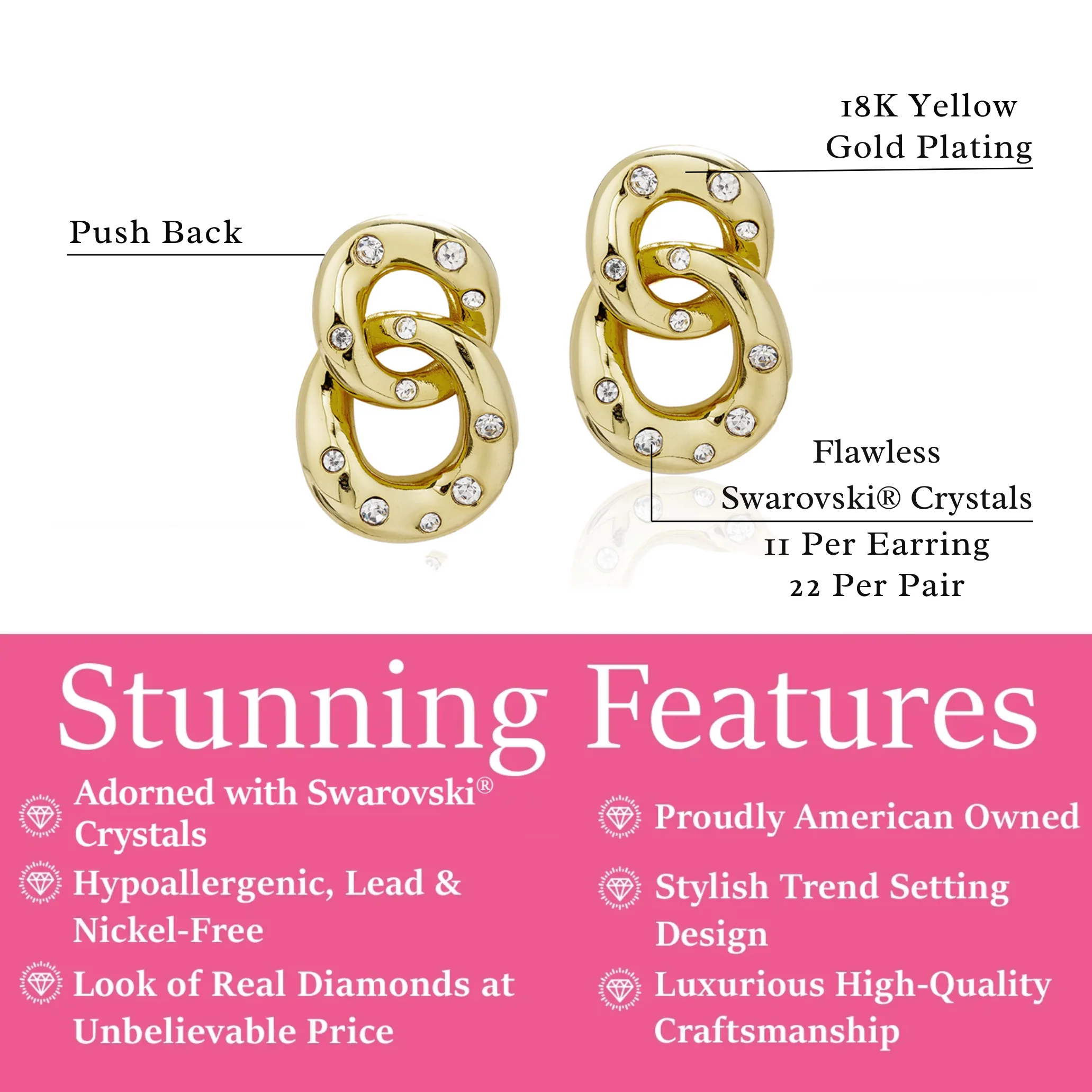 Bonnie 18k White Gold Double Link Chain Drop Earrings with Swarovski Crystals - Image 11