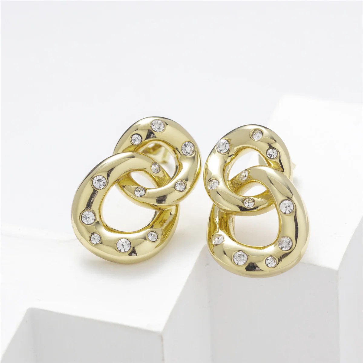 Bonnie 18k White Gold Double Link Chain Drop Earrings with Swarovski Crystals - Image 13