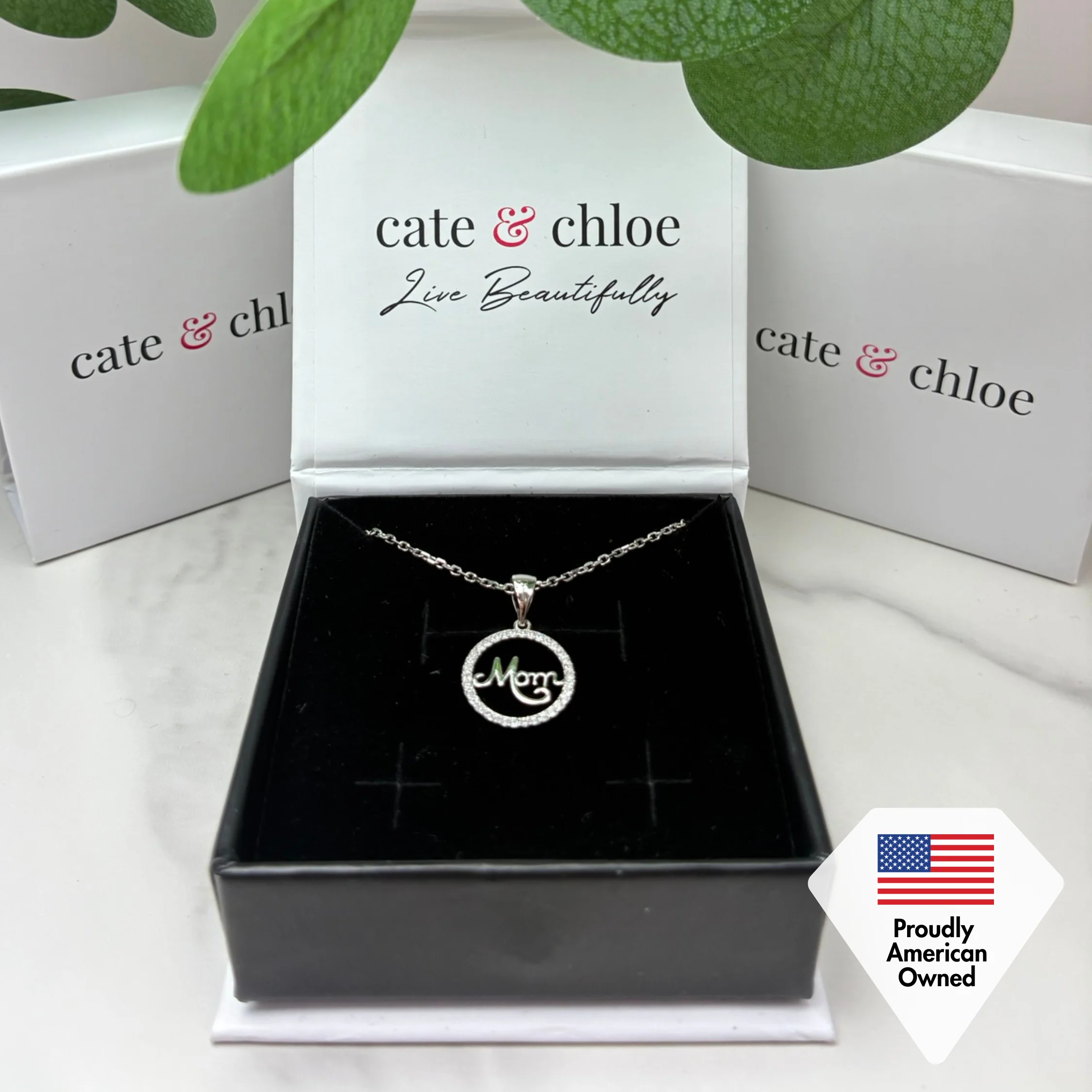 Brandy 18k White Gold Plated Circle Mom Necklace with Swarovski Crystals - Image 6