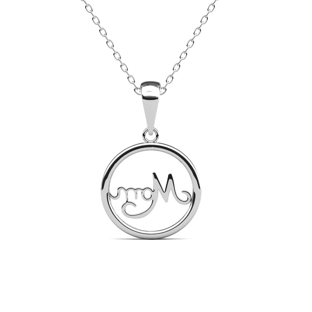 Brandy 18k White Gold Plated Circle Mom Necklace with Swarovski Crystals - Image 8