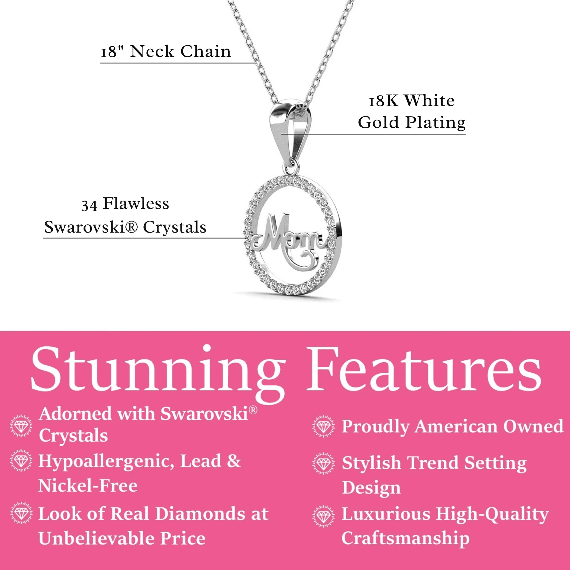 Brandy 18k White Gold Plated Circle Necklace with Swarovski Crystals & Heartfelt Message for Mom - Image 4
