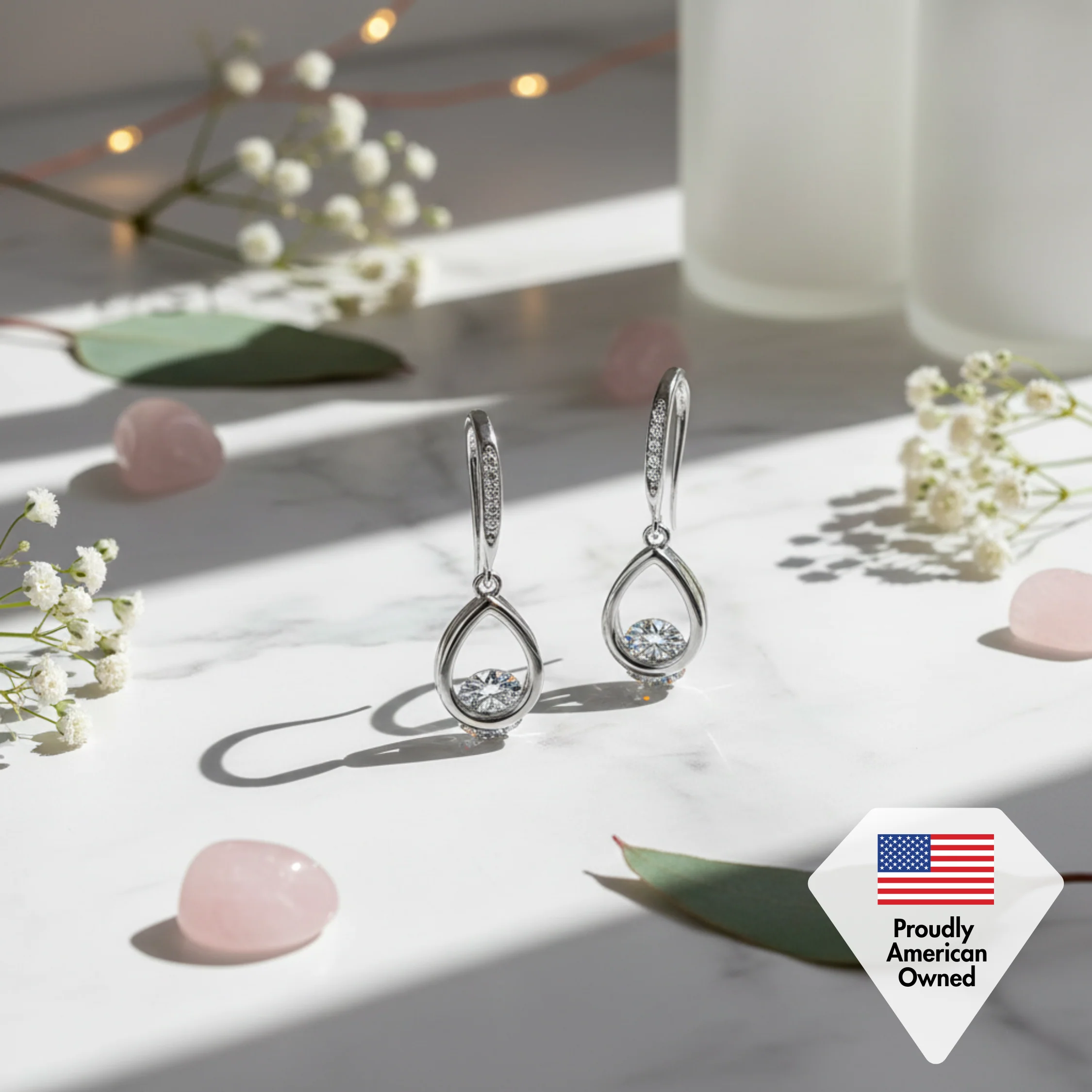 Brenda 18k White Gold Plated Drop Earrings with Swarovski Crystals - Image 6
