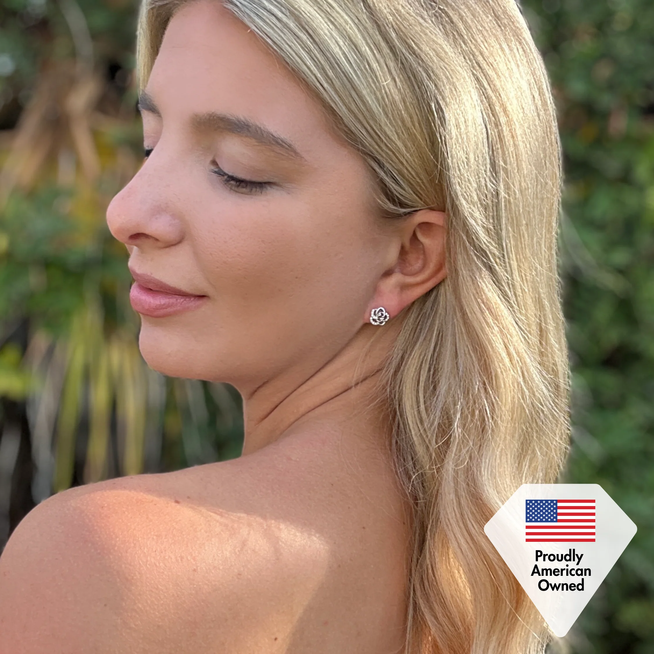 Briella 18k White Gold Plated Silver Flower Stud Earrings with Swarovski Crystals - Image 6