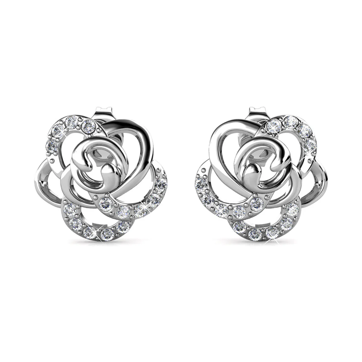 Briella 18k White Gold Plated Silver Flower Stud Earrings with Swarovski Crystals - Image 8
