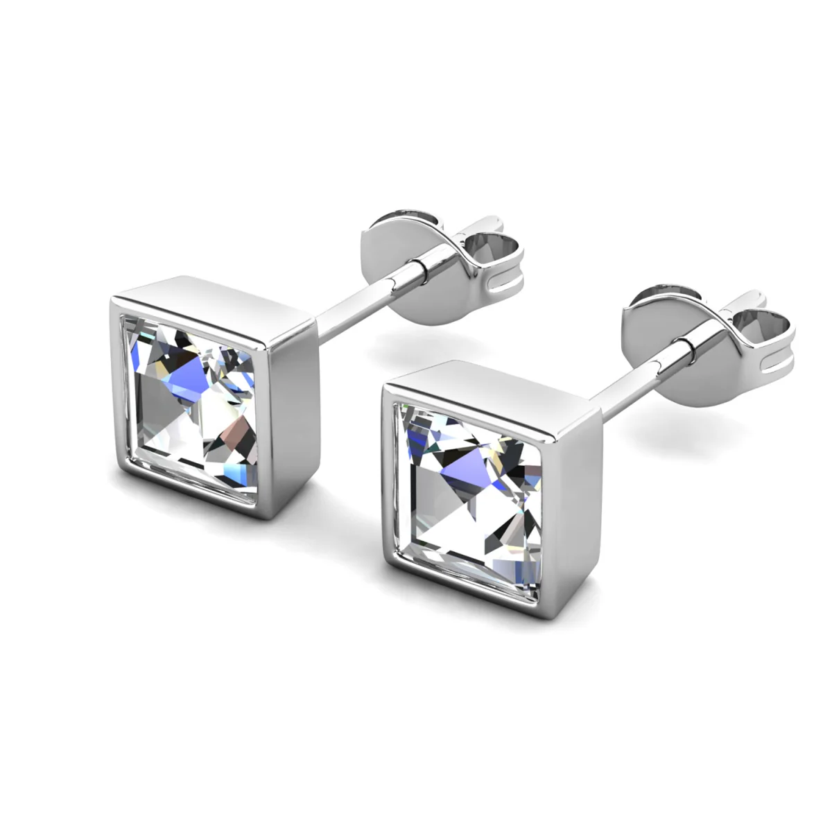 Brooke 18k White Gold Plated Stud Earrings with Princess Cut Swarovski Crystals - Image 10