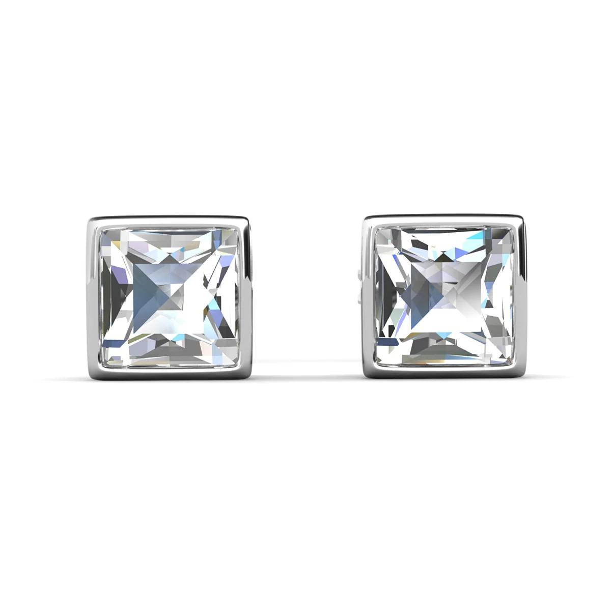 Brooke 18k White Gold Plated Stud Earrings with Princess Cut Swarovski Crystals - Image 8