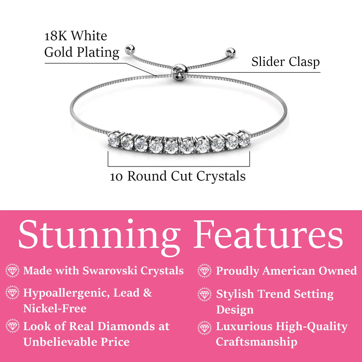 Cameron 18k White Gold Plated Bracelet with Swarovski Crystals - Image 3
