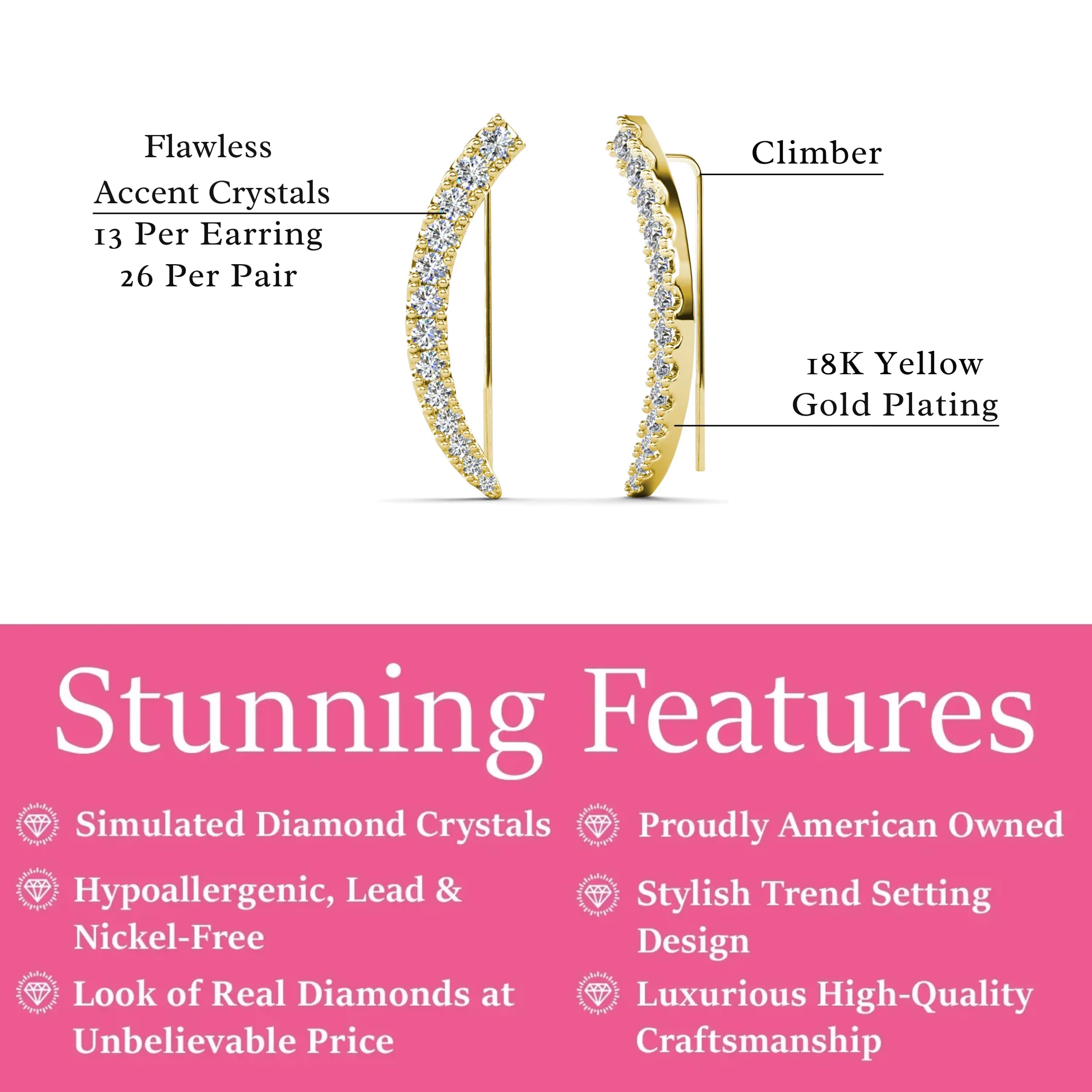 Camila 18k White Gold Plated Ear Climber Earrings with Simulated Diamond Crystals - Image 13