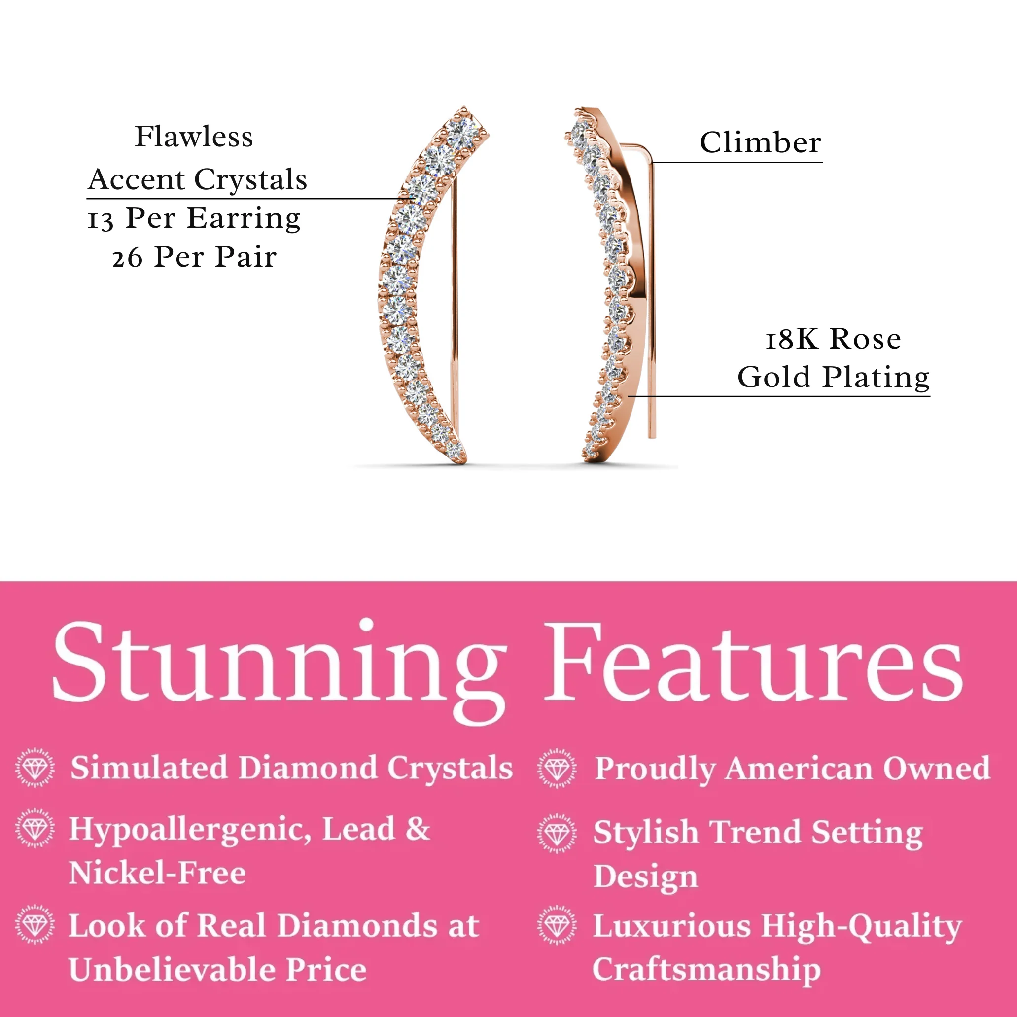 Camila 18k White Gold Plated Ear Climber Earrings with Simulated Diamond Crystals - Image 19