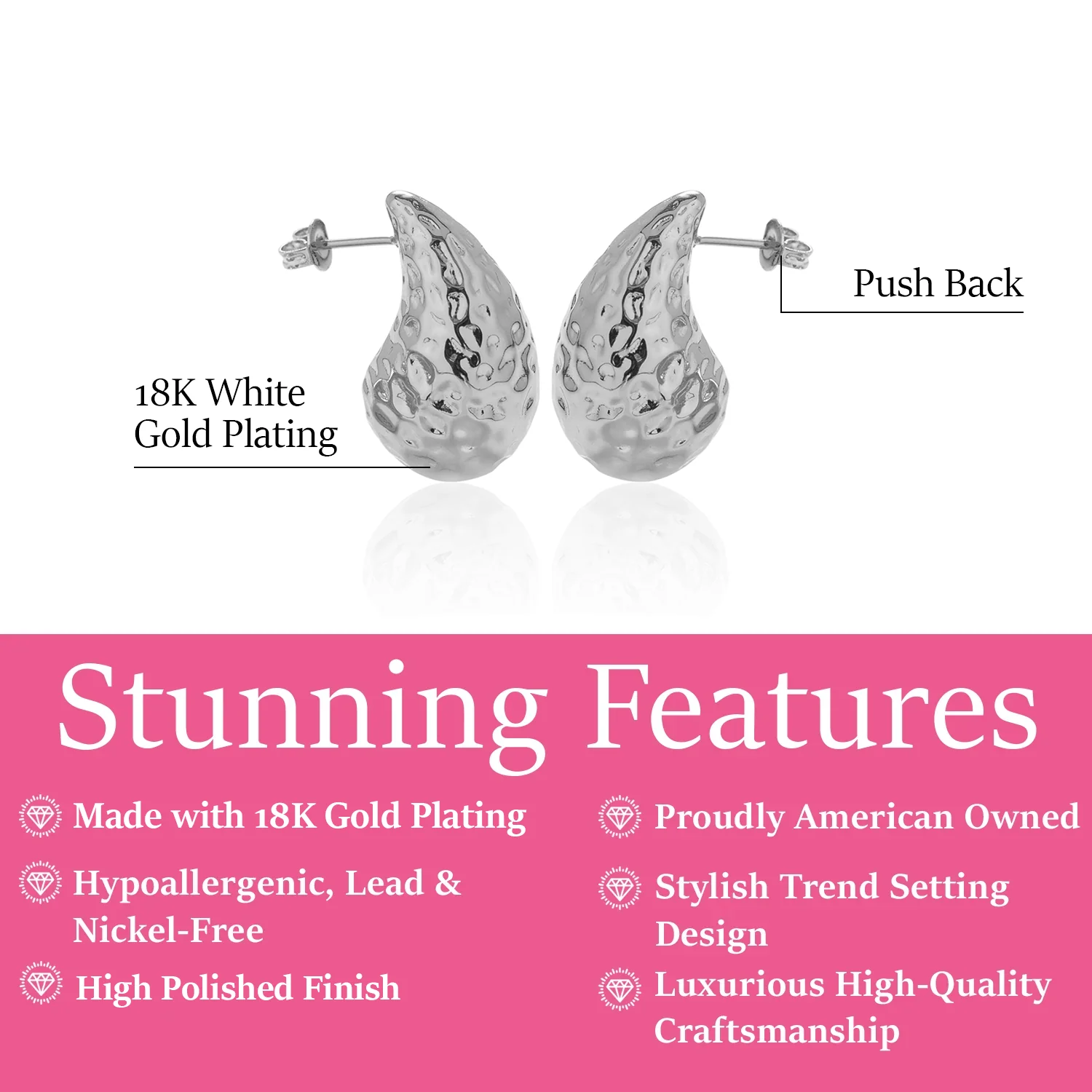 Candice 18k White Gold Plated Teardrop Stud Earrings - Image 4