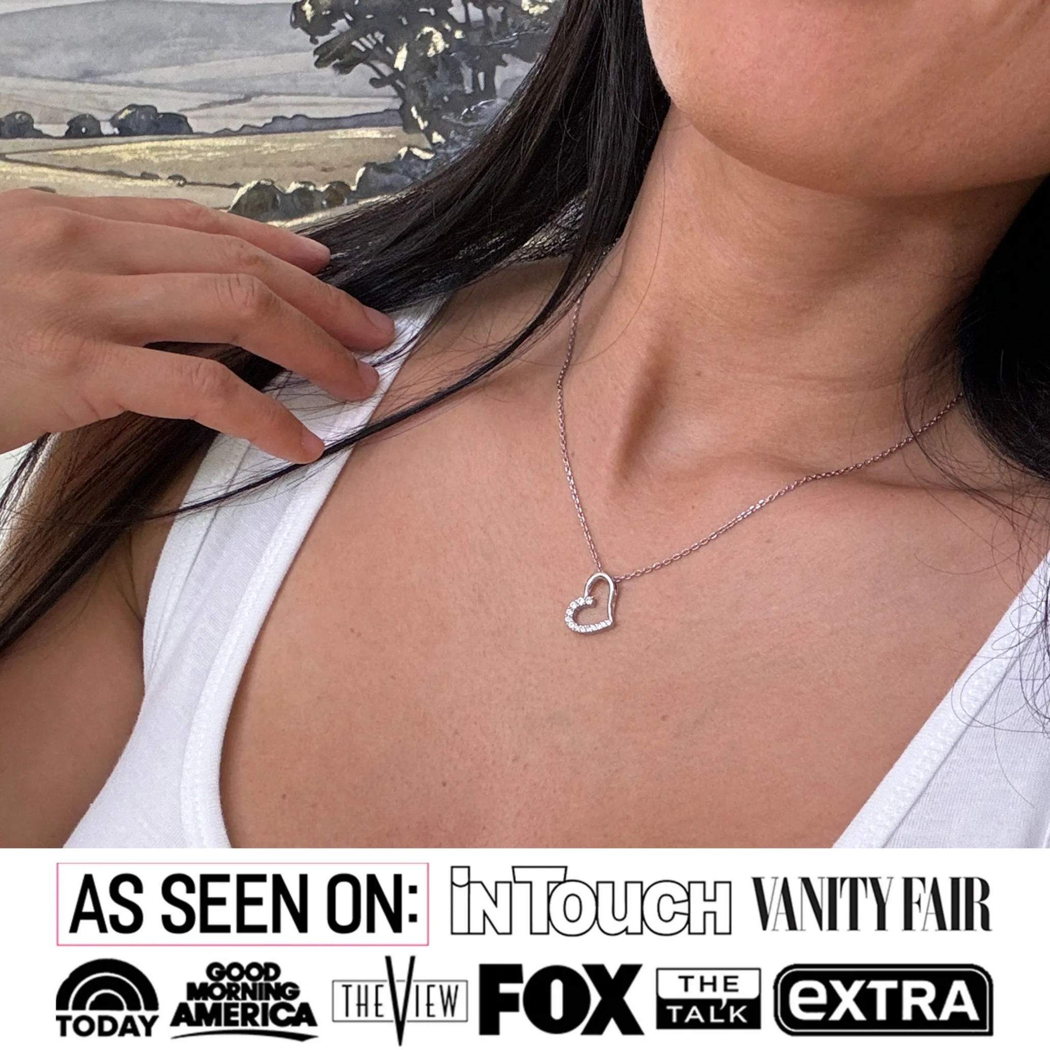 Capri 18k White Gold Plated Silver Heart Necklace with Swarovski Crystals - Image 2