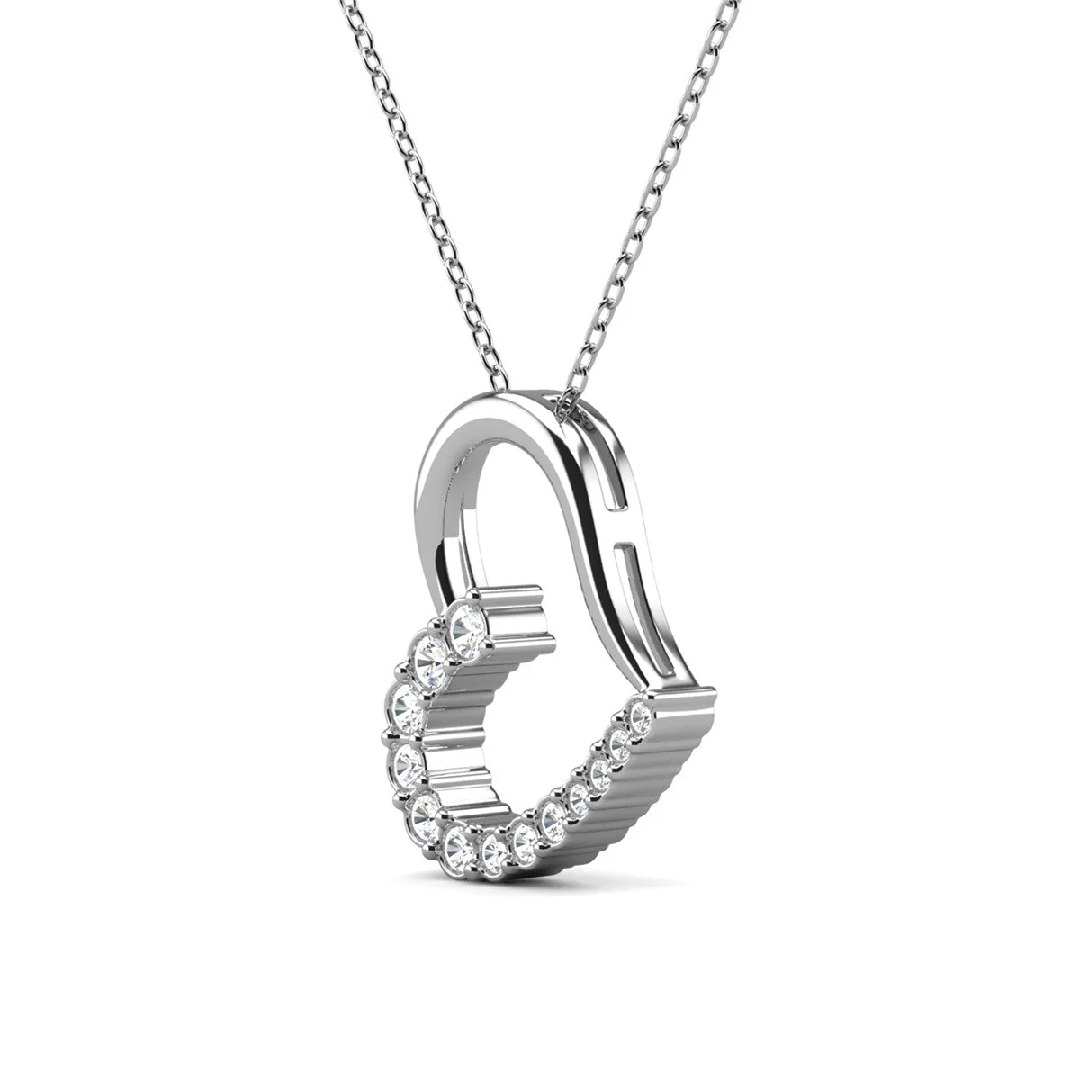 Capri 18k White Gold Plated Silver Heart Necklace with Swarovski Crystals - Image 7