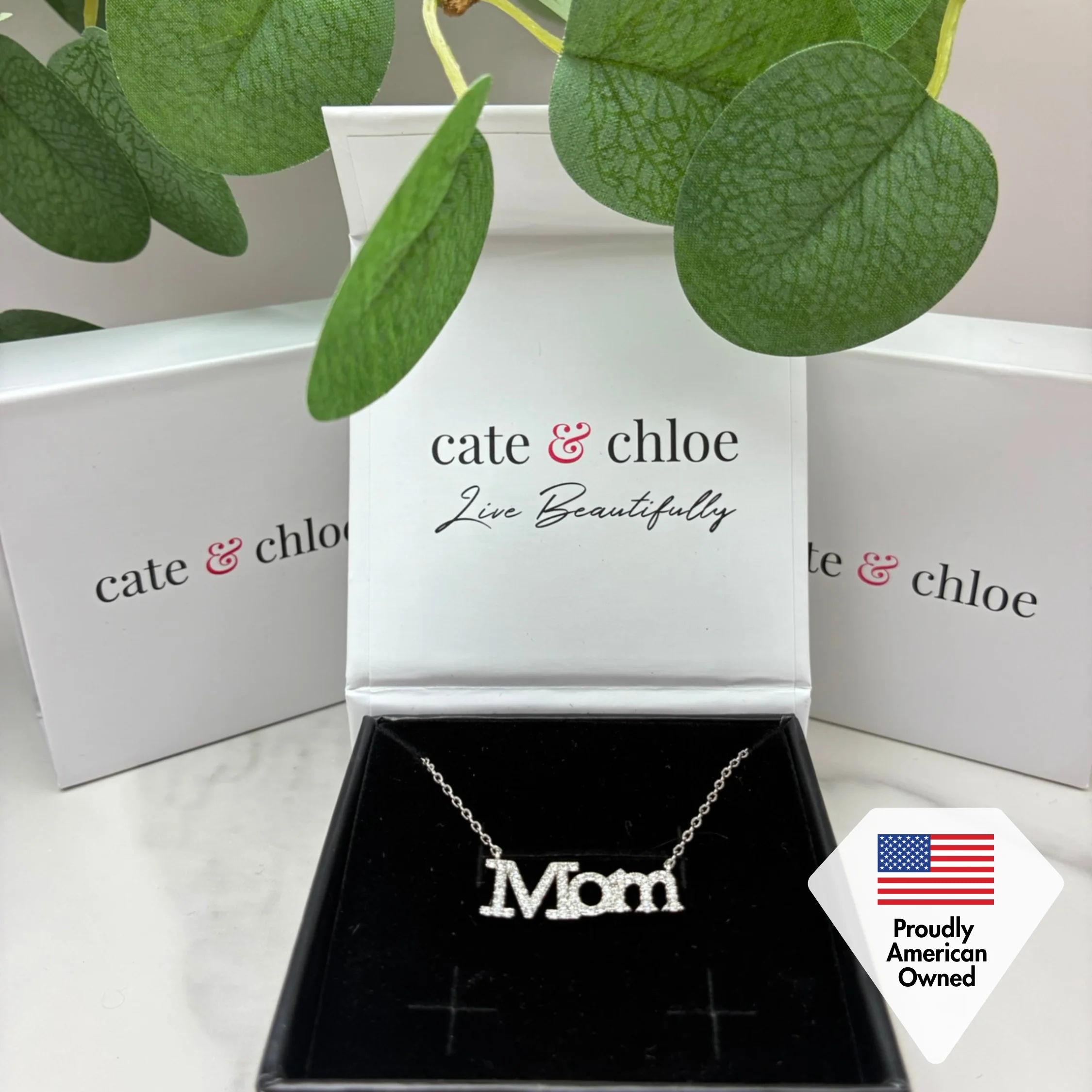 Carrie 18k White Gold Plated Mom Necklace with Swarovski Crystals - Image 7