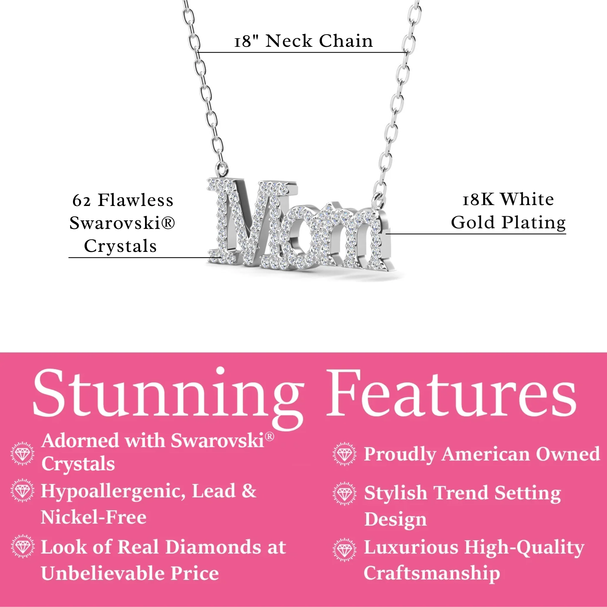 Carrie 18k White Gold Plated Necklace with Swarovski Crystals & Heartfelt Message for Mom - Image 4