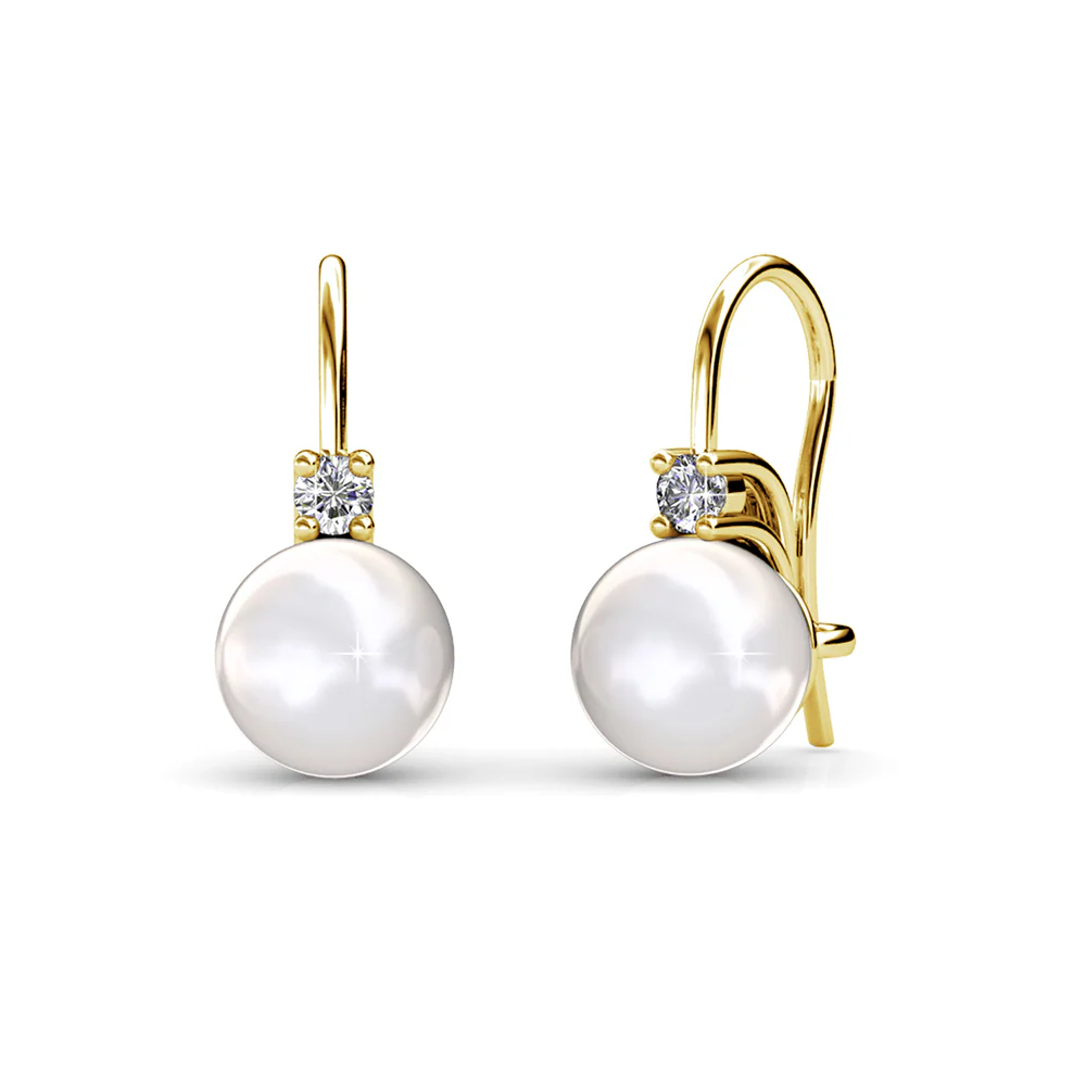 Cassie 18k White Gold Plated Pearl Drop Earrings with Swarovski Crystals - Image 10