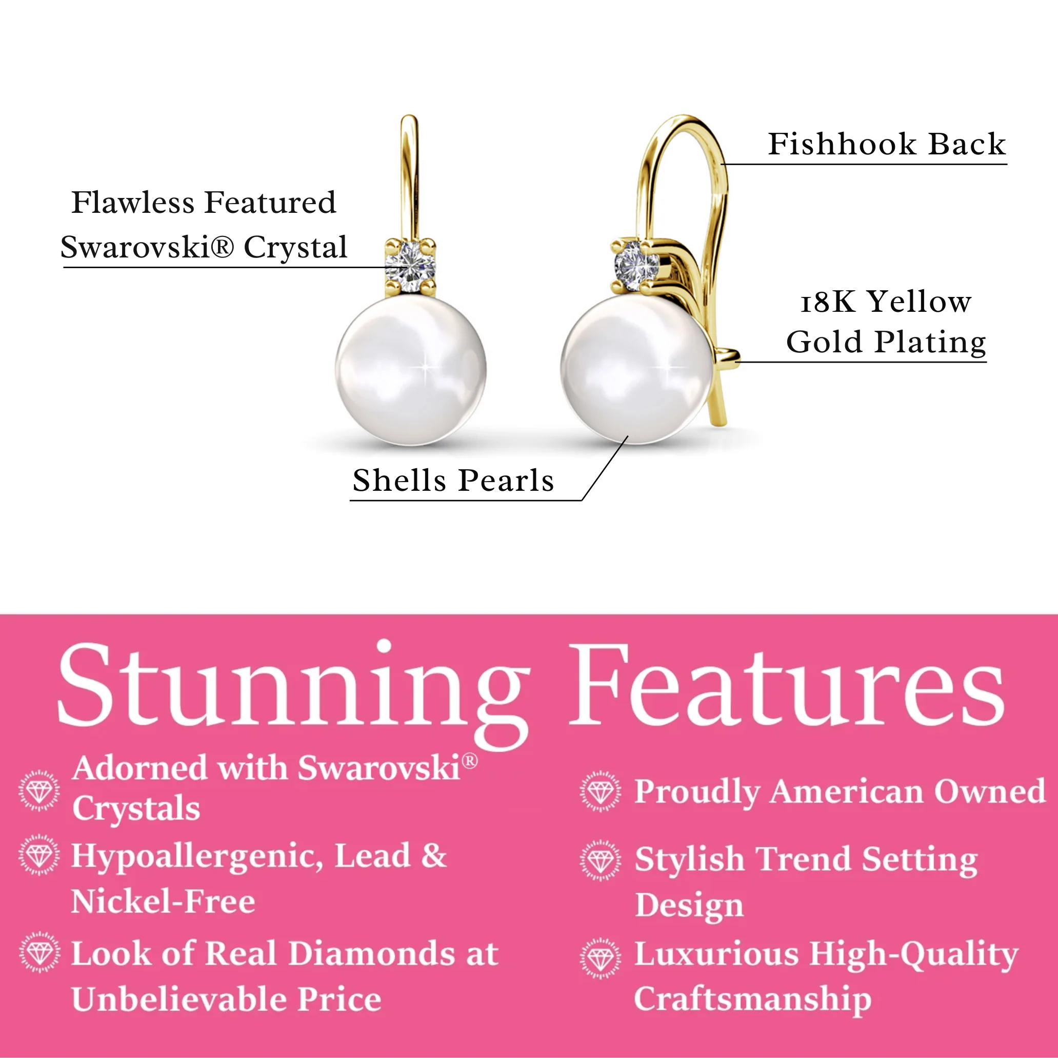 Cassie 18k White Gold Plated Pearl Drop Earrings with Swarovski Crystals - Image 11