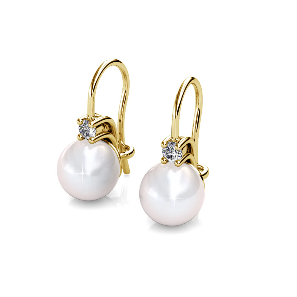 Cassie 18k White Gold Plated Pearl Drop Earrings with Swarovski Crystals - Image 13