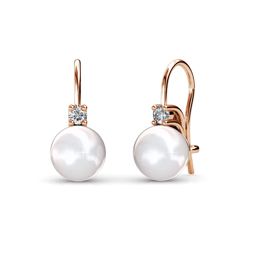 Cassie 18k White Gold Plated Pearl Drop Earrings with Swarovski Crystals - Image 14