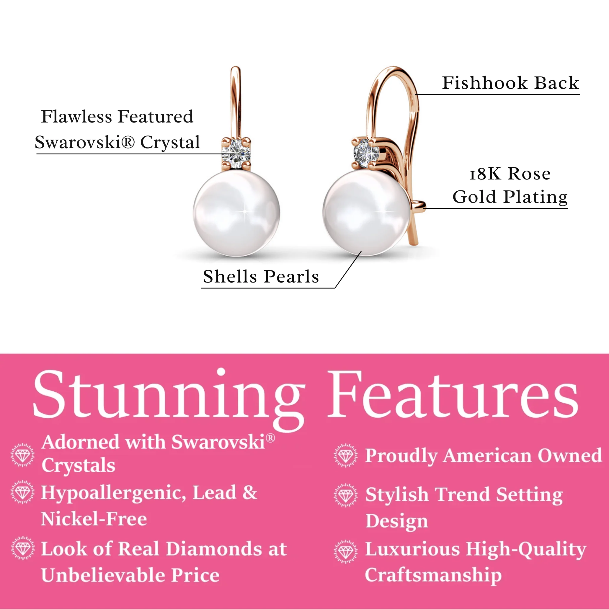 Cassie 18k White Gold Plated Pearl Drop Earrings with Swarovski Crystals - Image 15