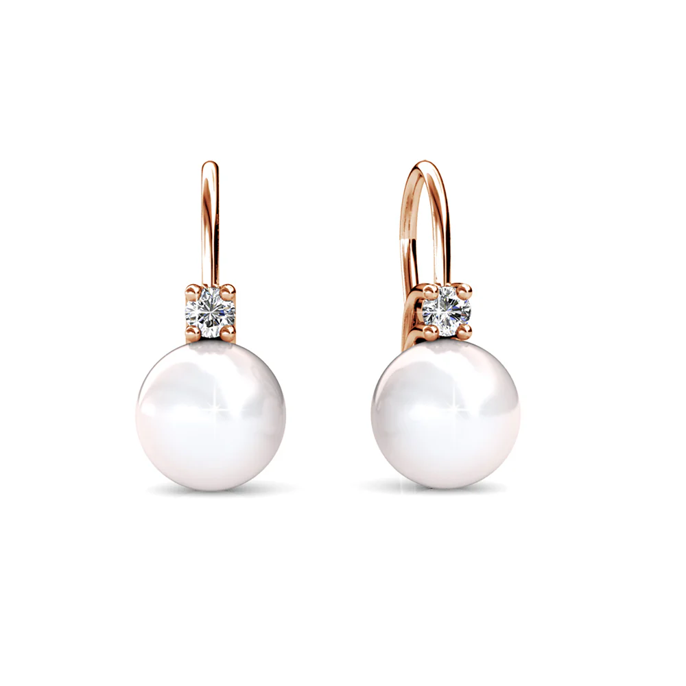 Cassie 18k White Gold Plated Pearl Drop Earrings with Swarovski Crystals - Image 16