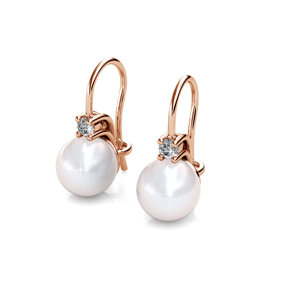 Cassie 18k White Gold Plated Pearl Drop Earrings with Swarovski Crystals - Image 17
