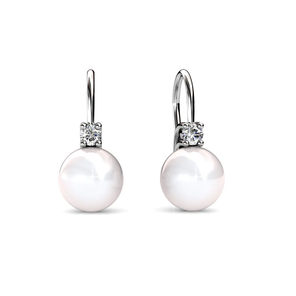 Cassie 18k White Gold Plated Pearl Drop Earrings with Swarovski Crystals - Image 8
