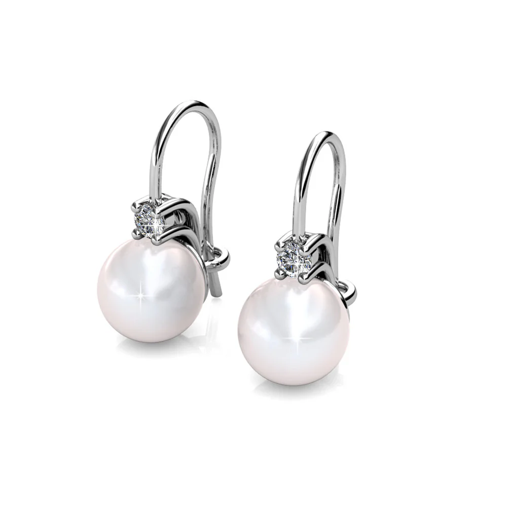 Cassie 18k White Gold Plated Pearl Drop Earrings with Swarovski Crystals - Image 9