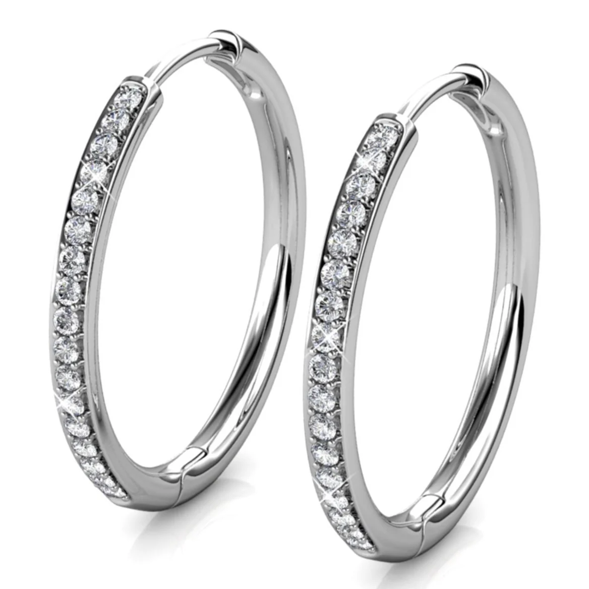 Bianca 18k White Gold Plated 25mm Silver Hoop Earrings with Swarovski Crystals - Image 9