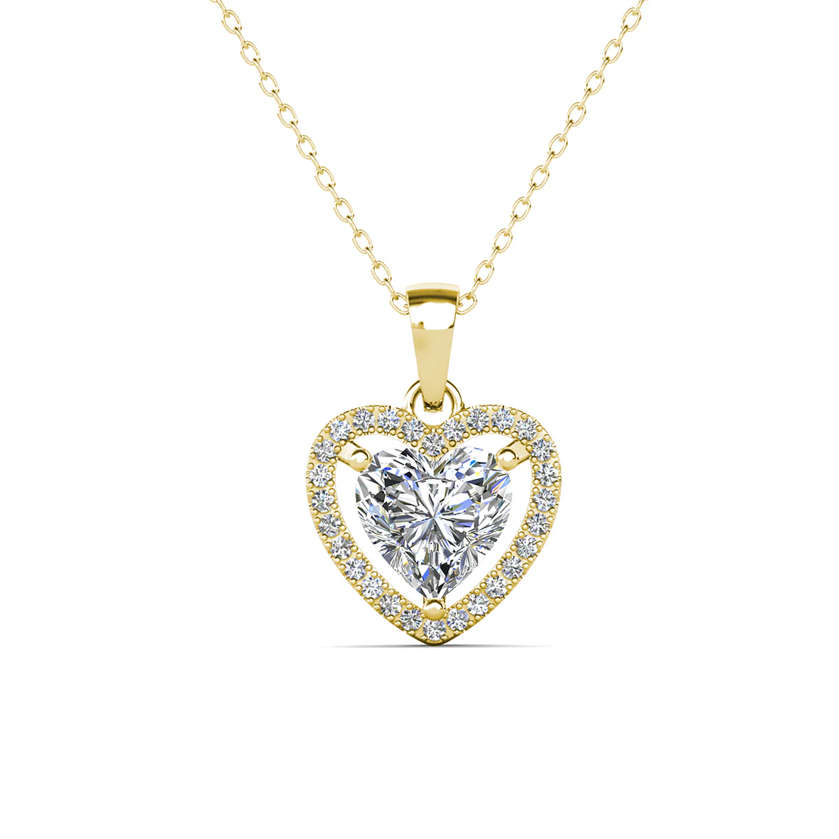 Amora 18k White Gold Plated Halo Heart Pendant Necklace with Simulated Diamond Crystals - Image 10