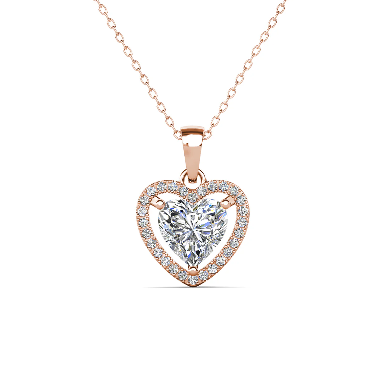 Amora 18k White Gold Plated Halo Heart Pendant Necklace with Simulated Diamond Crystals - Image 14