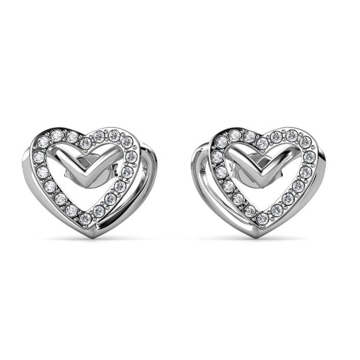 Cathy 18k White Gold Heart Necklace and Stud Earrings Jewelry Set with Crystals - Image 8