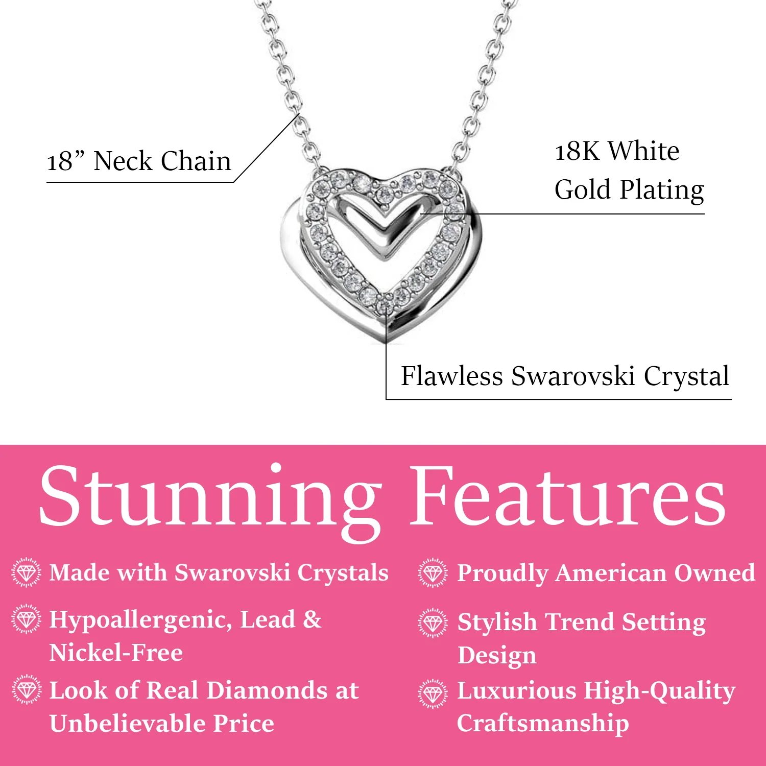 Cathy 18k White Gold Plated Necklace with Swarovski Crystals - Image 3