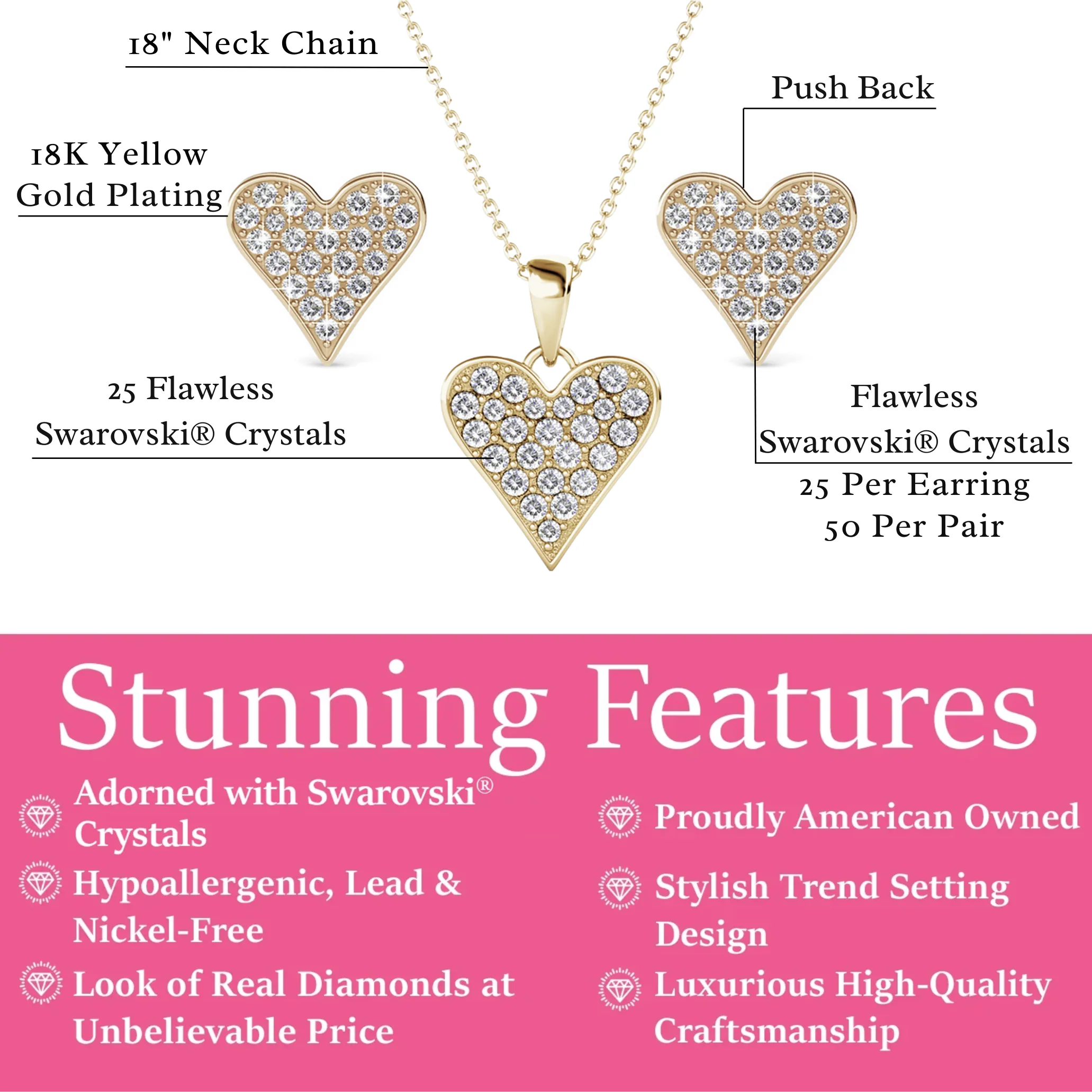 Cecilia 18k White Gold Heart Necklace and Stud Earrings Jewelry Set with Crystals - Image 10