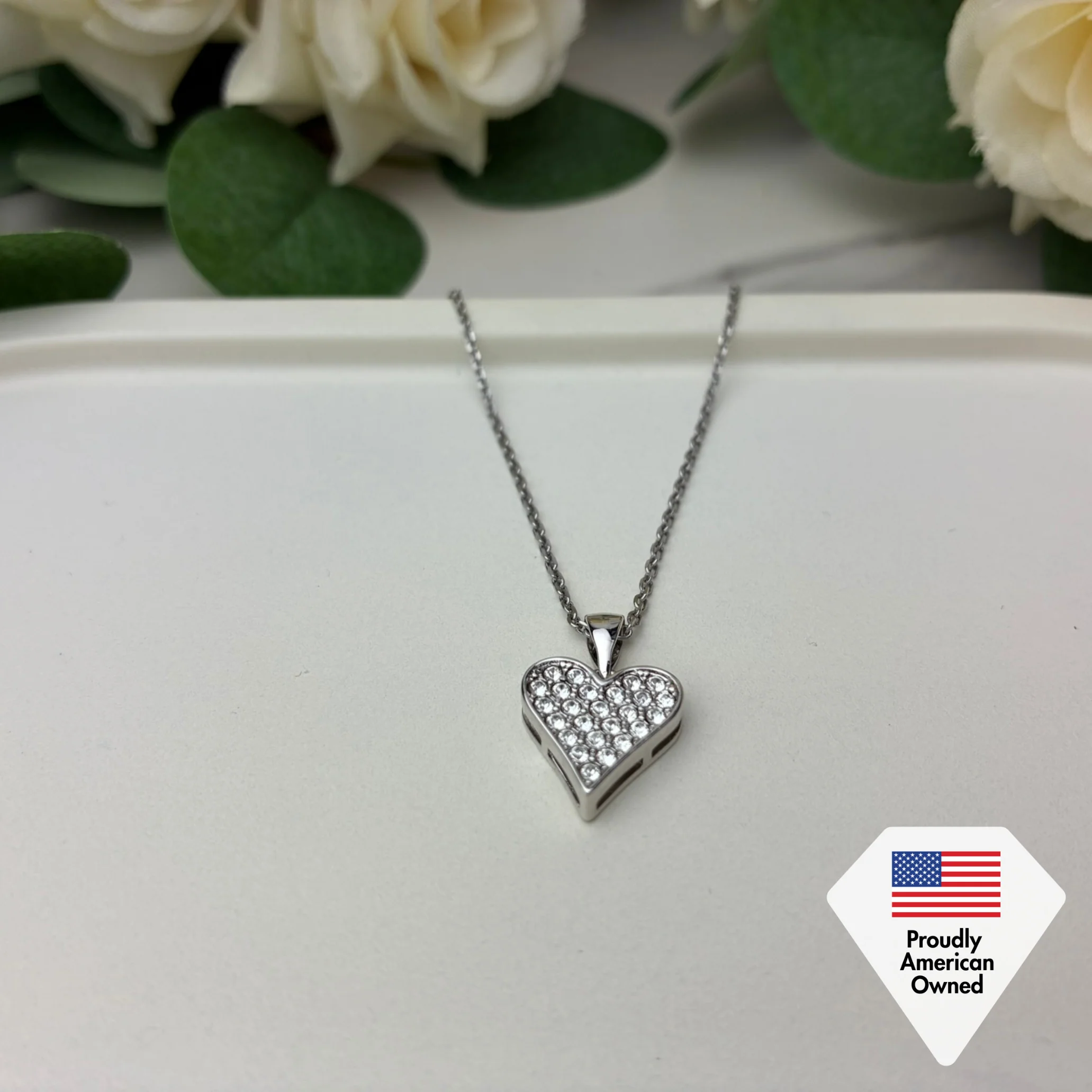 Cecilia 18k White Gold Plated Heart Pendant Necklace with Swarovski Crystals - Image 6