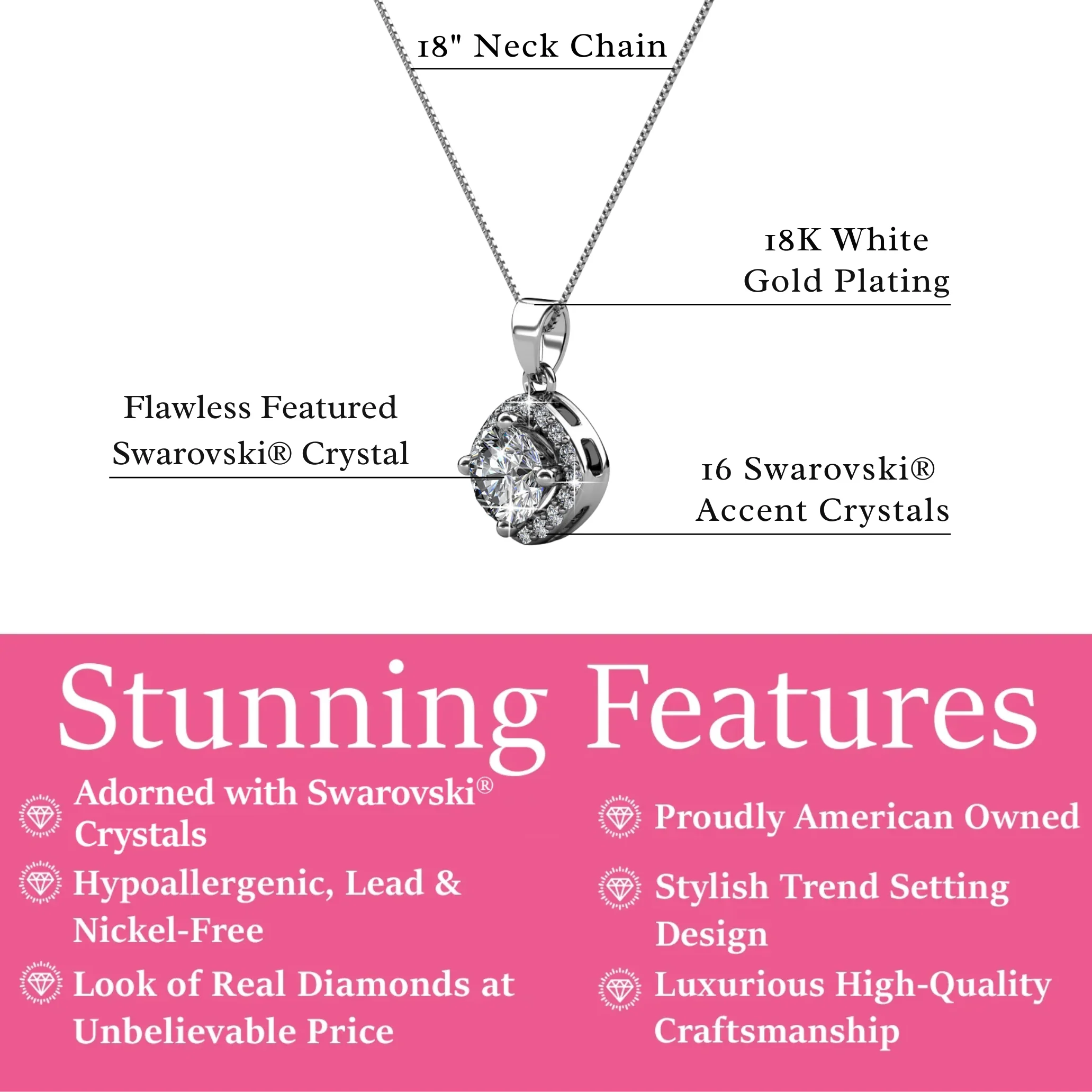 Celeste 18k White Gold Plated Pendant Necklace with Swarovski Crystals - Image 3
