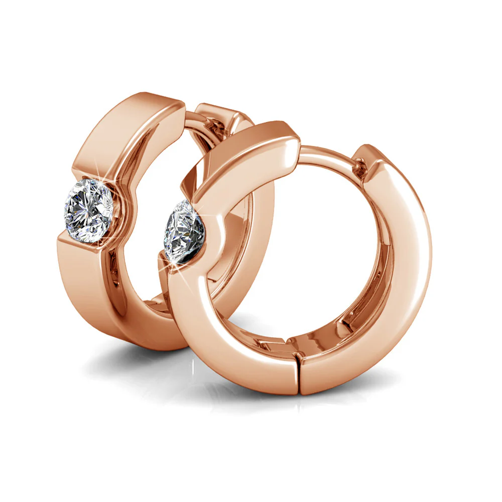 Charlie 18k White Gold Plated 14mm Hoop Earrings with Round Swarovski Crystals - Image 16