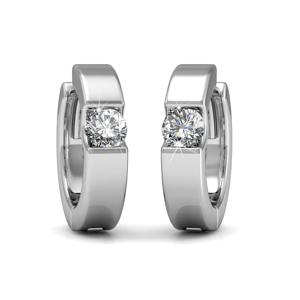 Charlie 18k White Gold Plated 14mm Hoop Earrings with Round Swarovski Crystals - Image 8
