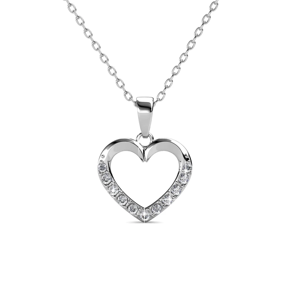 Chelsea 18k White Gold Plated Silver Heart Necklace and Earring Set with Swarovski Crystals - Image 7