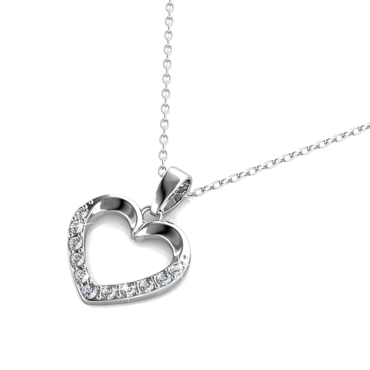 Chelsea 18k White Gold Plated Silver Heart Necklace with Swarovski Crystals - Image 9