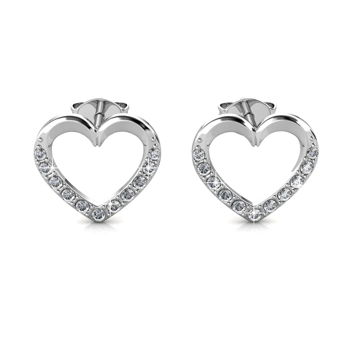 Chelsea 18k White Gold Plated Silver Heart Stud Earrings with Swarovski Crystals - Image 7