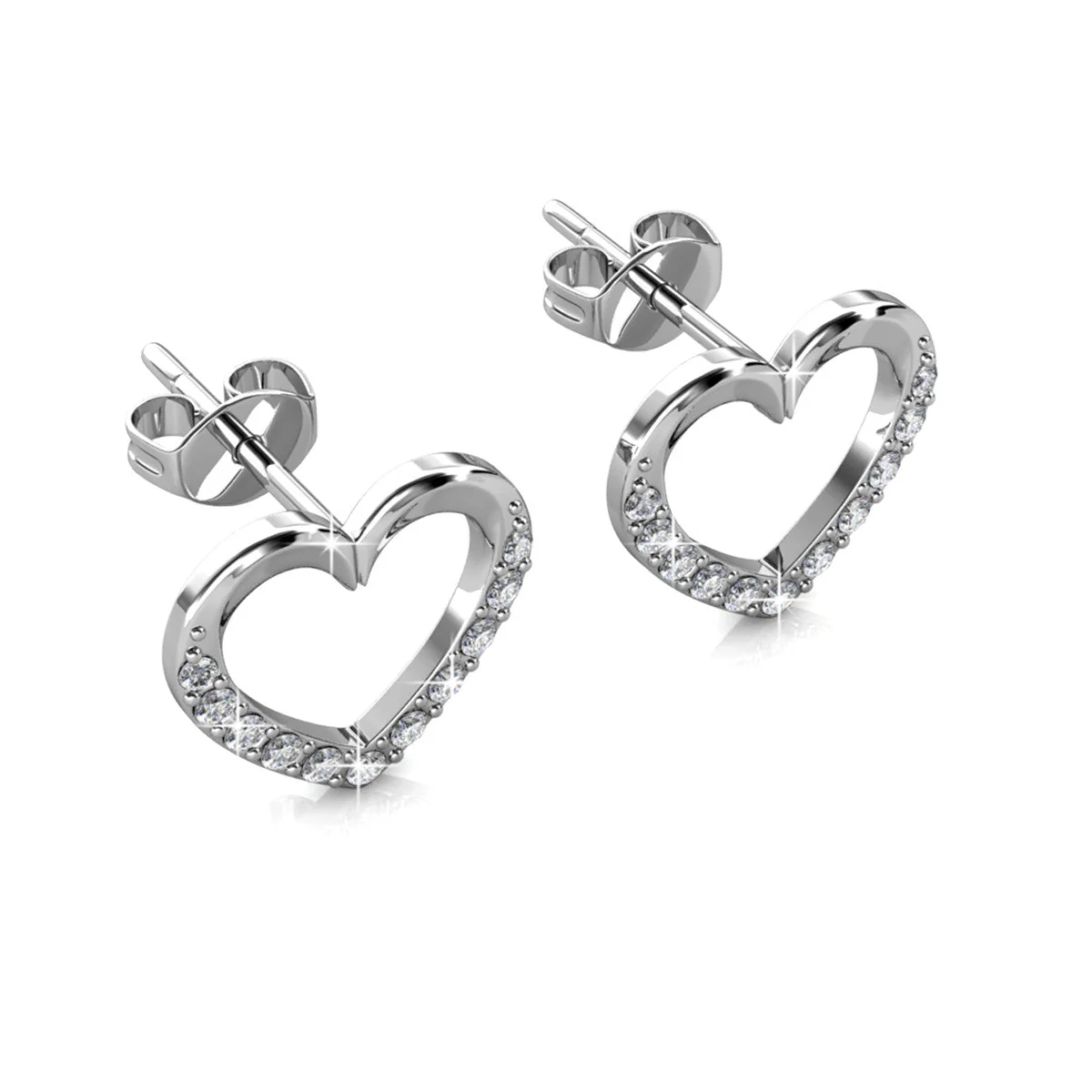 Chelsea 18k White Gold Plated Silver Heart Stud Earrings with Swarovski Crystals - Image 8