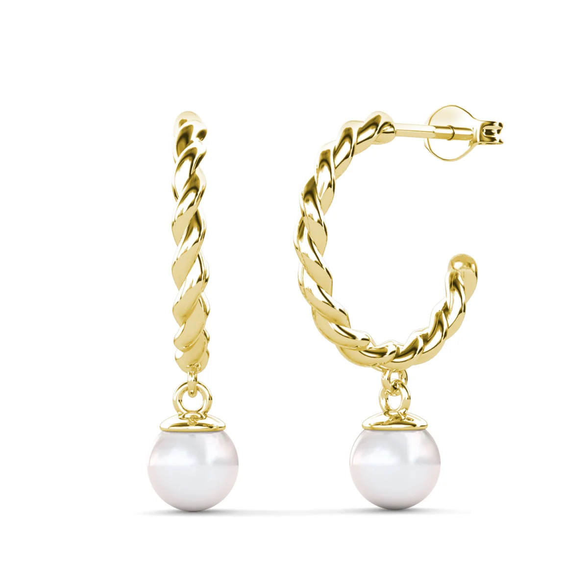 Cheyanne 18k White Gold Plated 16mm Twisted Half Hoop Drop Pearl Earrings - Image 10