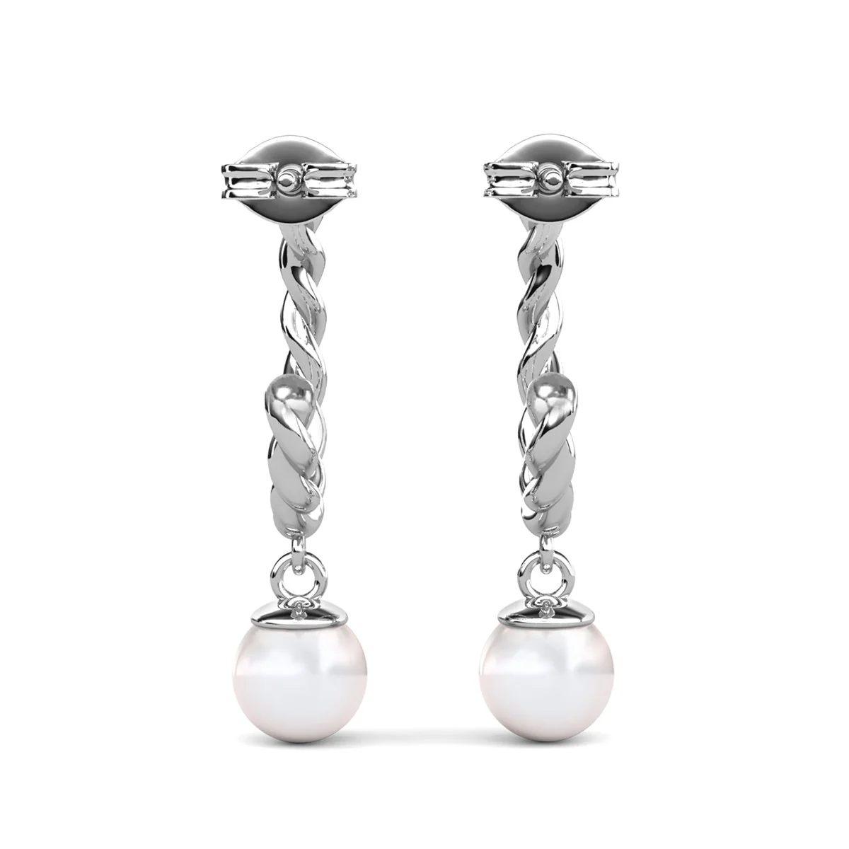 Cheyanne 18k White Gold Plated 16mm Twisted Half Hoop Drop Pearl Earrings - Image 8