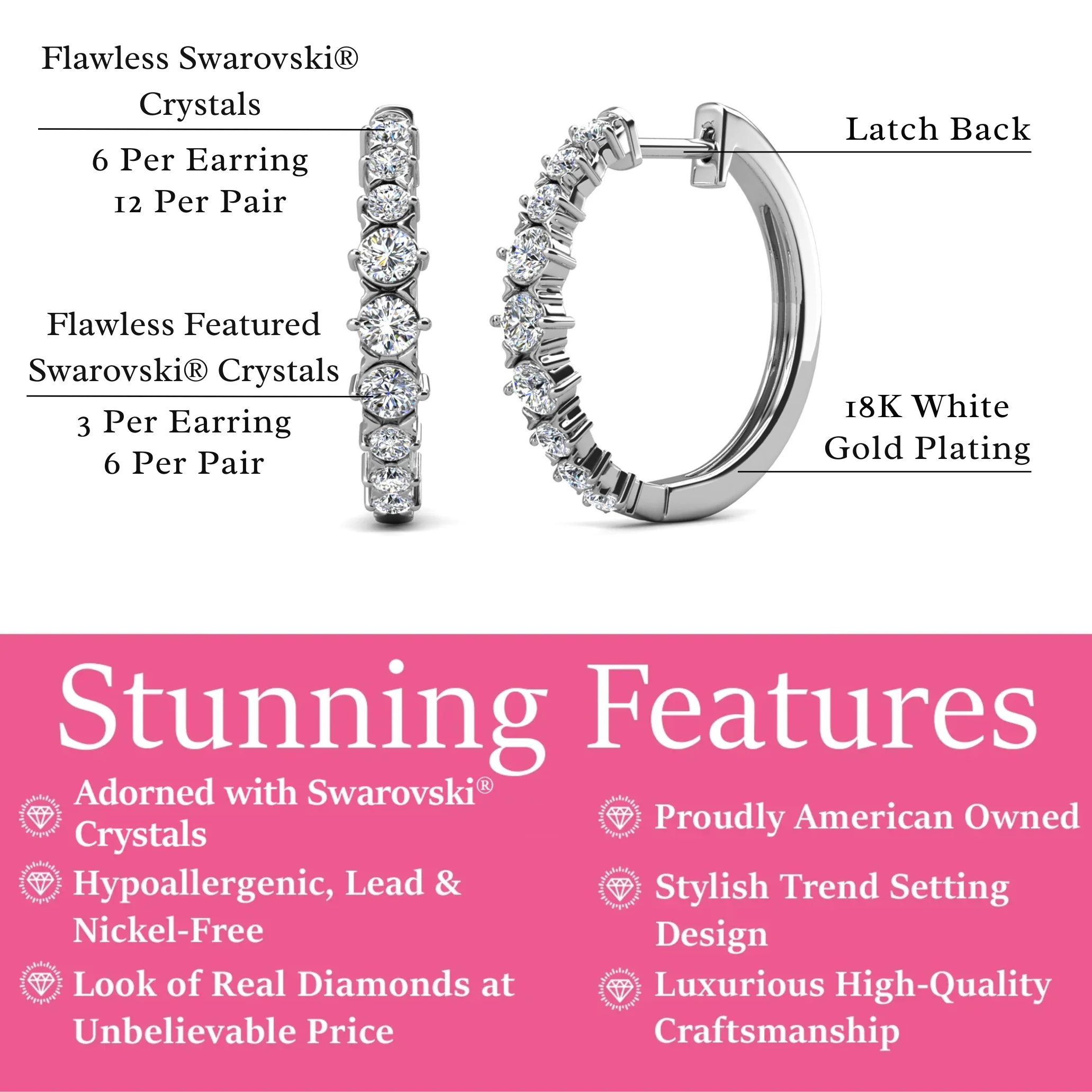 Claire 18k White Gold Plated 20mm Hoop Earrings with Swarovski Crystals - Image 3