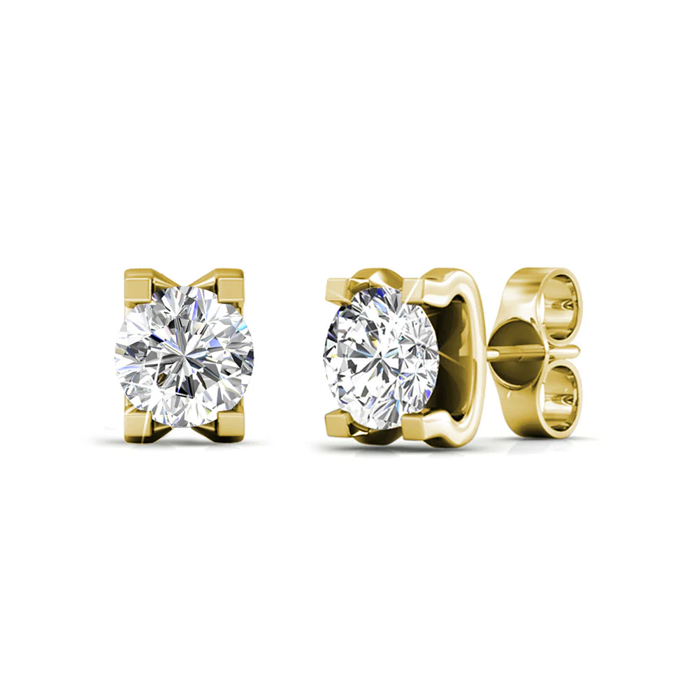 Clara 18k Gold Plated Stud Earrings with Solitaire Round Cut Swarovski Crystal — Final Sale - Image 12